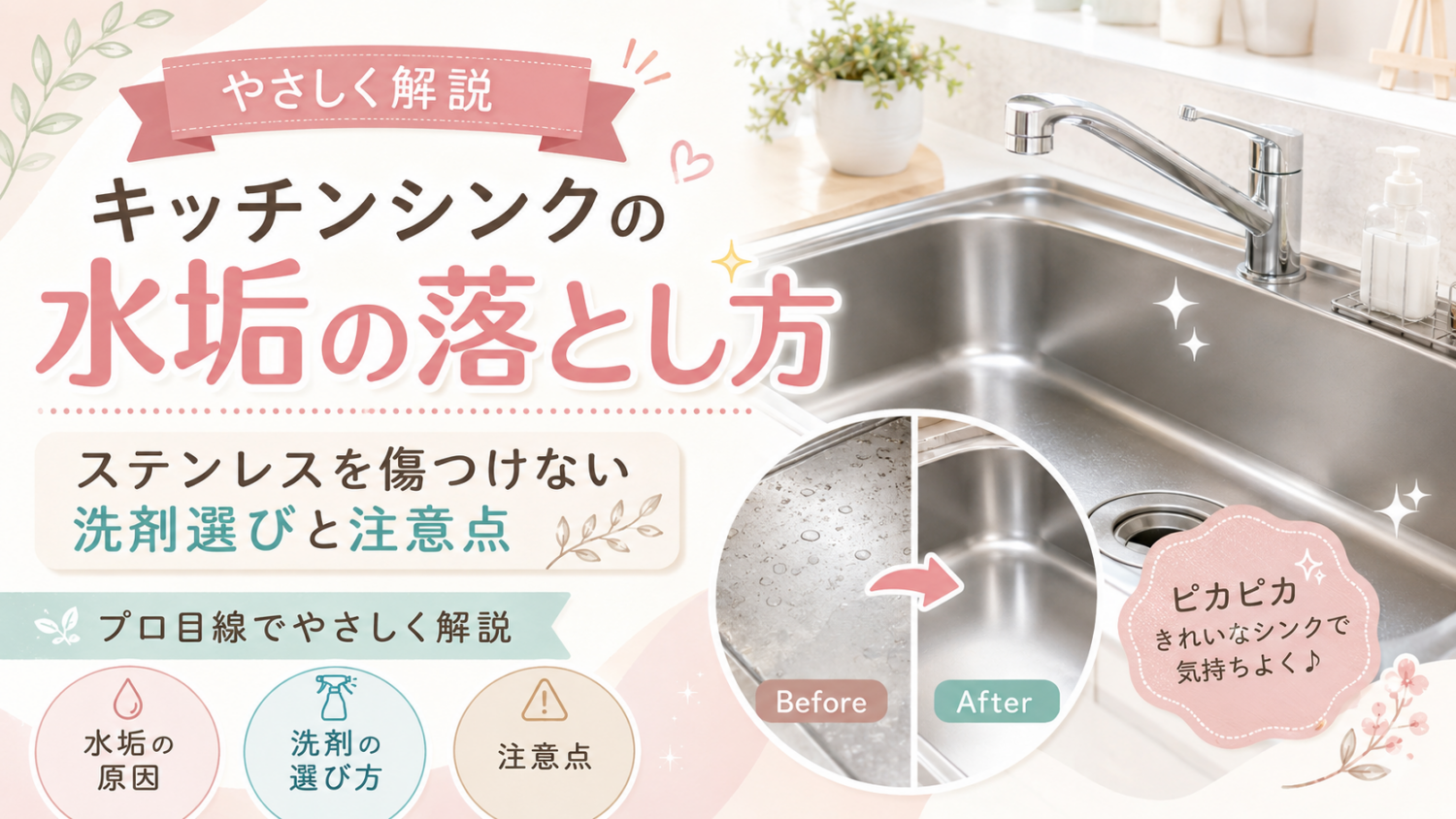 キッチンシンクの水垢を落とす方法｜ステンレスを傷つけない洗剤選びと注意点をプロ目線で解説