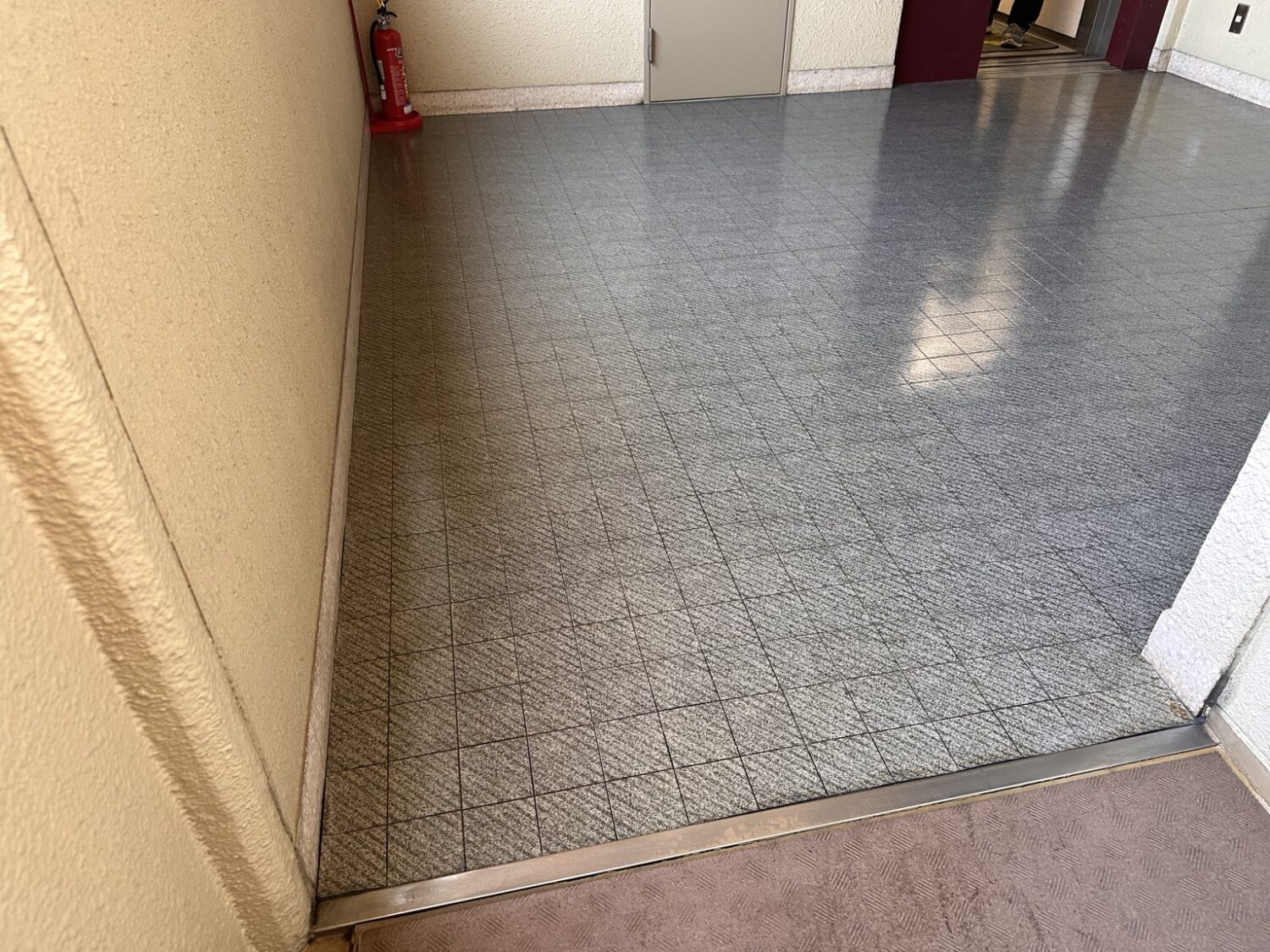 剥離清掃後に明るさが戻った築古分譲マンション共用部床
